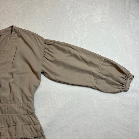 ZARA V-Neck Button Up Utility Playsuit Romper Size Medium Neutral Safari Casual - Picture 7 of 15